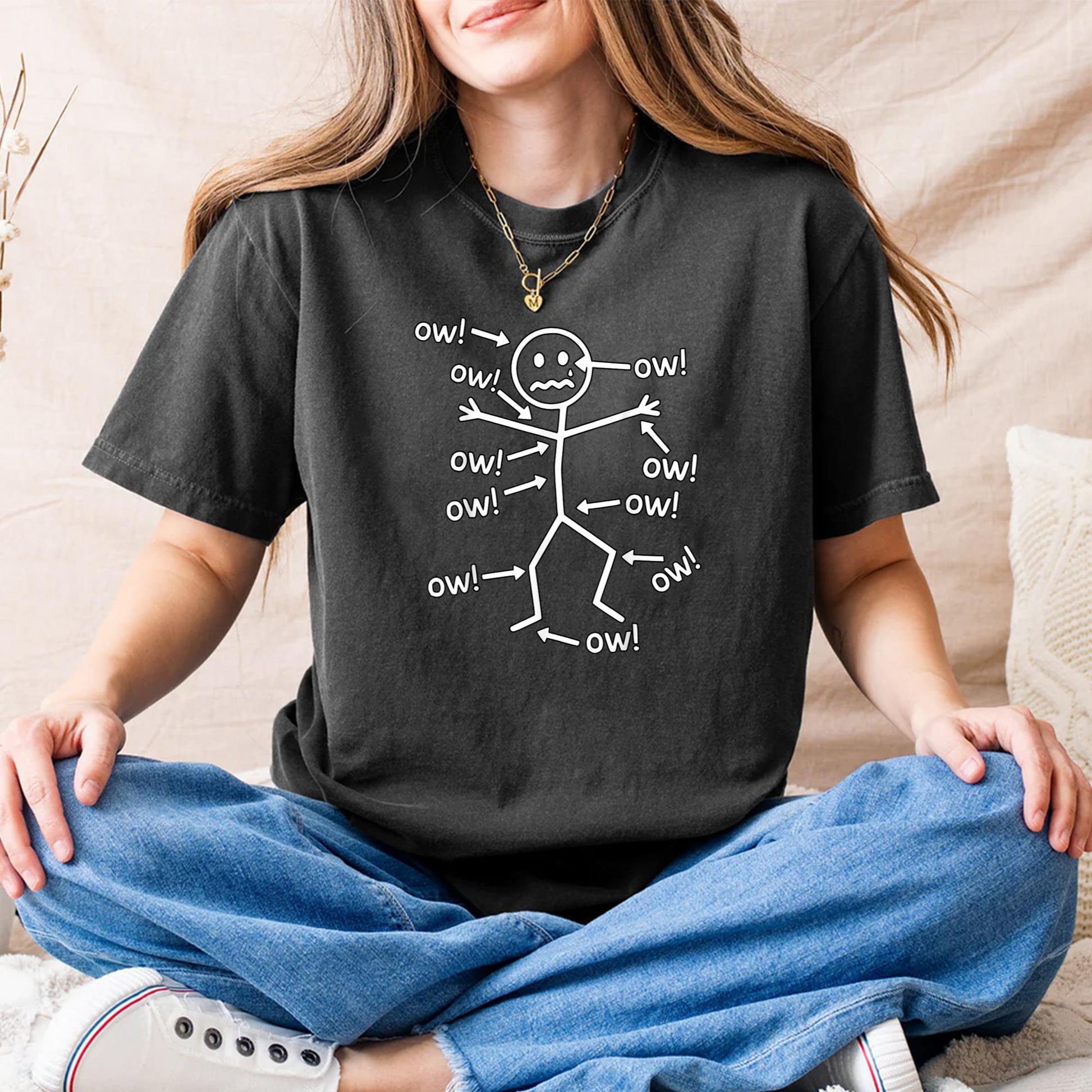 Funny Ow Ow Ow Ow Saying Body Pain Character Humor Sarcastic T-Shirt